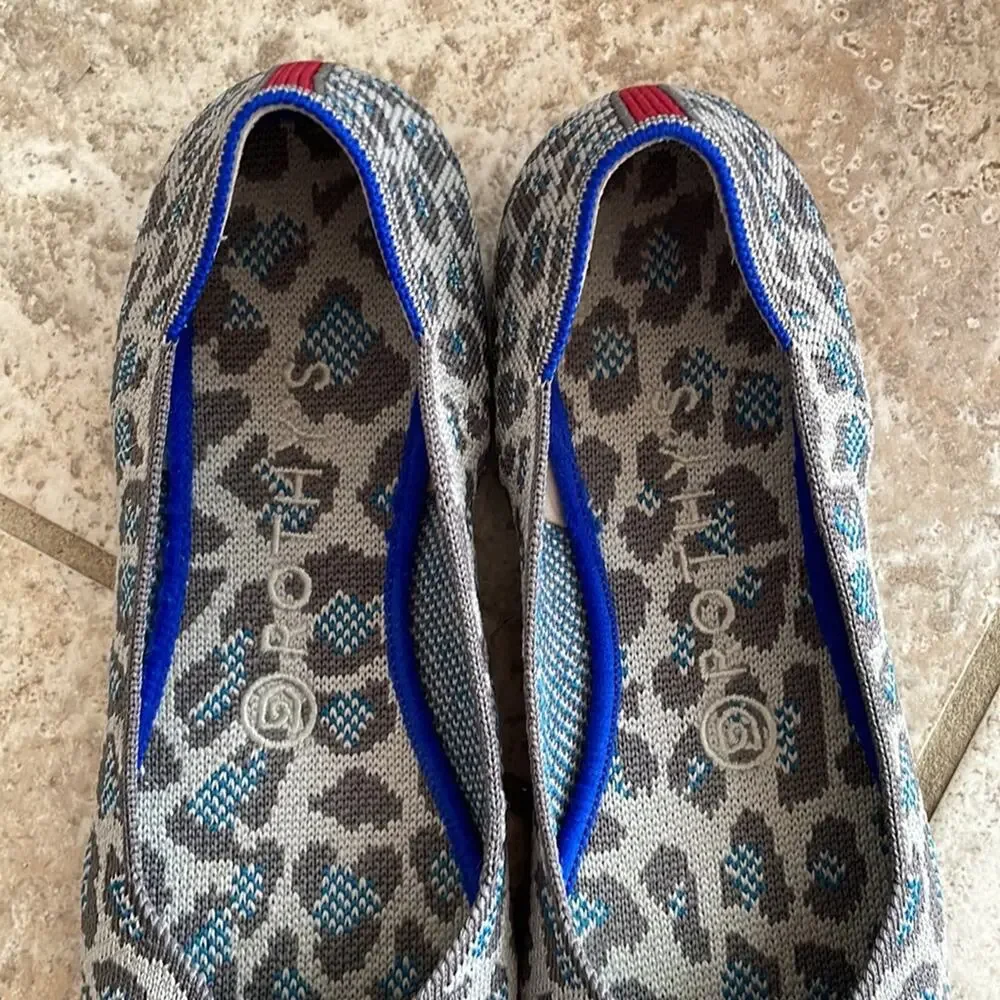 Rothy’s The Flat in Leopard Spotted Grey Blue Ballet Flat